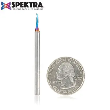 Amana 51415-K Spektra Coated Spiral O-Single Flute, Plastic Cutting 1/16 D x 1/4 CH x 1/8 Shank x 2"