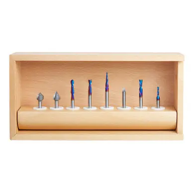 Amana AMS-177-K 8-Pc CNC Router Bit Collection feat. V-Grooves, Point Roundover and Multi-Purpose