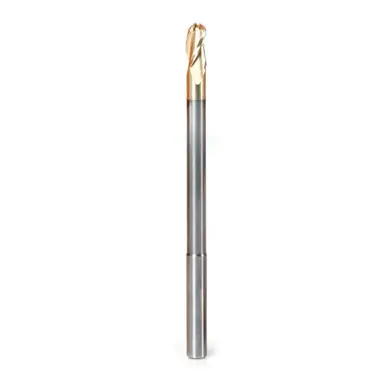 Amana 46490 Extra Long CNC 2D/3D Carving Tapered Ball Nose 0.10 Deg Angle x 1/4 Dia x 1/8 Radius x