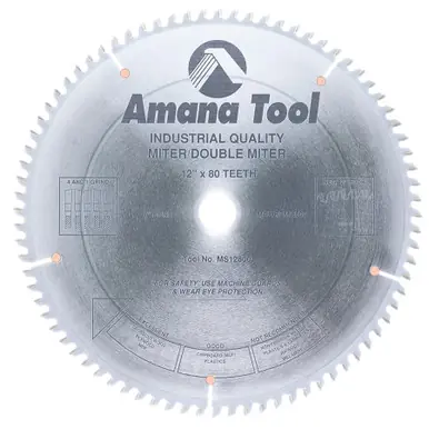Amana MS12800 Carbide Tipped Miter 12" D x 80T 4+1 ATB, -2 Deg, 1" Bore, Circular Saw Blade