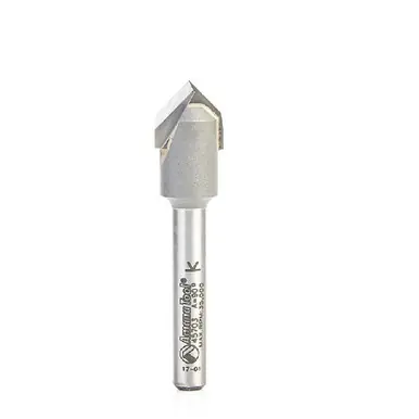 Amana 45703 Carbide Tipped Zero Point V Groove 90 Deg x 1/2 D x 1/2 CH x 1/4" Shank Router Bit