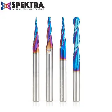 Amana AMS-148-K 4-Pc Spektra 2D/3D Carving 1/4" Shank Router Bit Pack