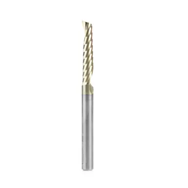 Amana 51481-Z Spiral O-Single Flute, Aluminum Cutting 1/4 D x 1-1/4 CH x 1/4 Shank x 3" Up-Cut ZrN
