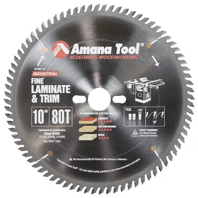 Amana 610801-30 Carbide Tipped Fine Cut-Off and Crosscut 10" D x 80T TCG, 10 Deg, 30MM Bore,