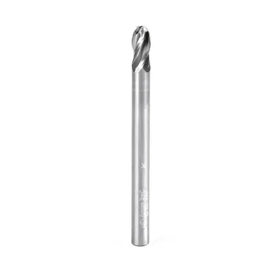 Amana 46440 Up-Cut Spiral Ball Nose 1/8 R x 1/4 D x 1/2 CH x 1/4 Shank x 3" x 4 Flute Router Bit w/