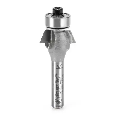 Amana 47202 Carbide Tipped Bevel Laminate Trim 25 Deg Angle x 23/23 D x 9/32 CH x 1/4" Shank w/ Ball