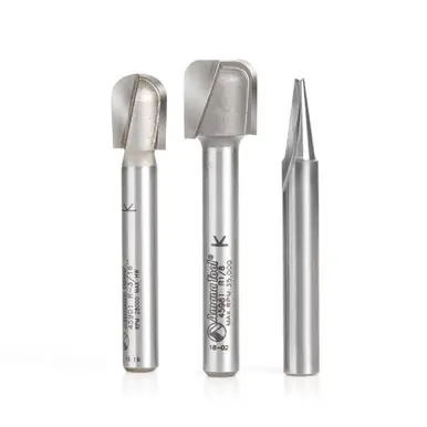 Amana 3-Pc 3D CNC Signmaking, Lettering & Engraving 1/4 Router Bit Set