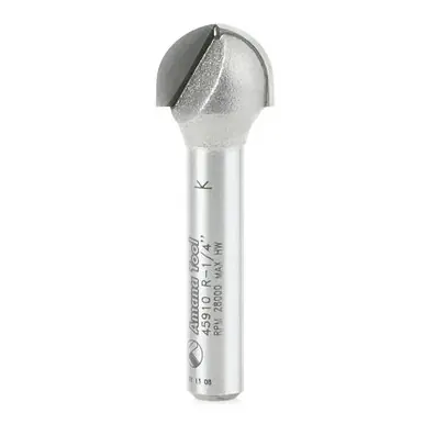 Amana 45910 Carbide Tipped Core Box 1/4 R x 1/2 D x 3/8 CH x 1/4" Shank Router Bit